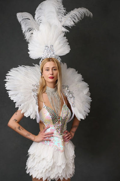 White Showgirl costume for hire | Zoe London Dance Costumes for Hire
