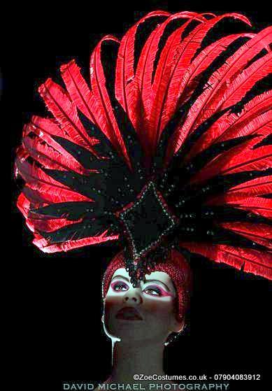 Red and black Burlesque Showgirl Costume for hire