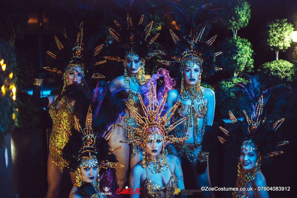 Blue Showgirl Dance Costumes for Hire | Carnival Dancers Outfits for Rent in size 8 - 12 | Zoe London Costumes Hire