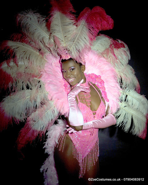 Pink Showgirl costume for hire | Dance Costumes for Rent | Zoe London Costumes Hire