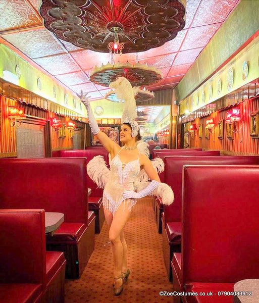 White Showgirl costume for hire | Zoe London Dance Costumes for Hire