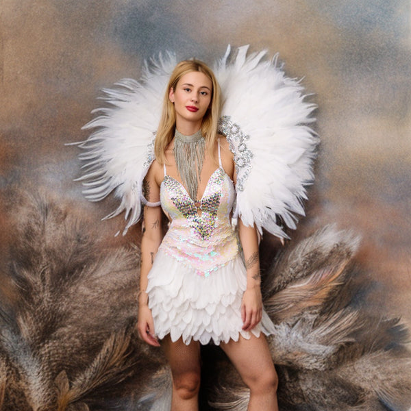 White Feather Dress For Hire / Zoe London Dance Costume 