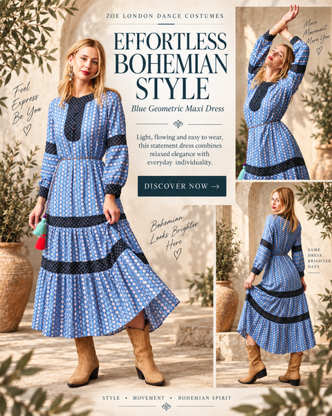 Blue Geometric Bohemian Maxi Dress – Wearable Art