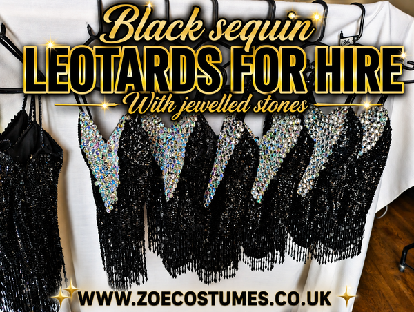 Black sequined leotards with jeweled stone for hire and sale 