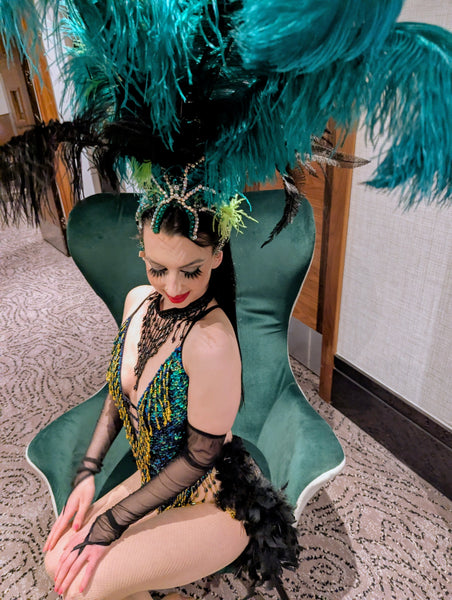 Green Vegas Showgirl Costume for Hire in London | Zoe London Dance Costumes for Hire 
