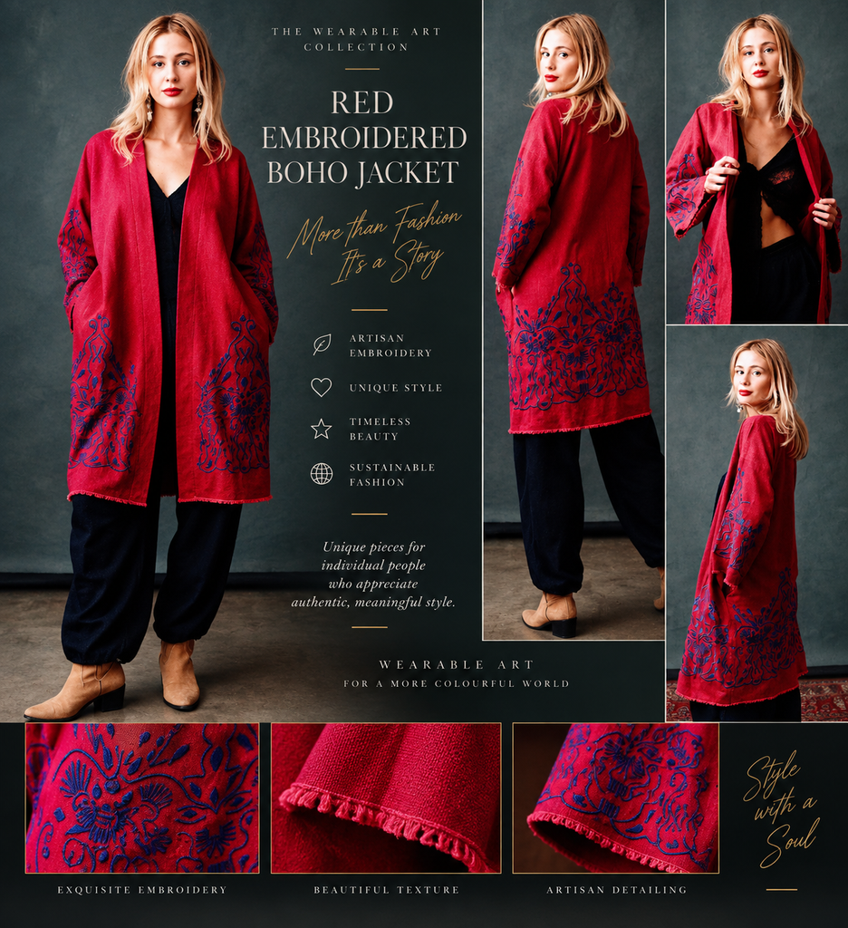 Red Embroidered Boho Jacket 