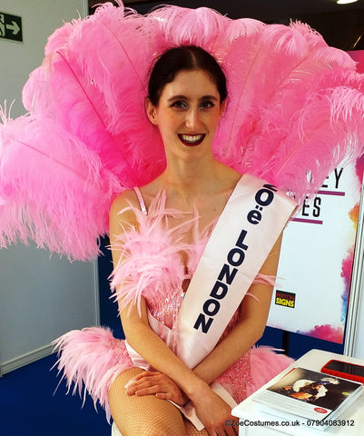 Pink Showgirl outfits for hire | Dance Costumes for Rent | Zoe London Costumes uk