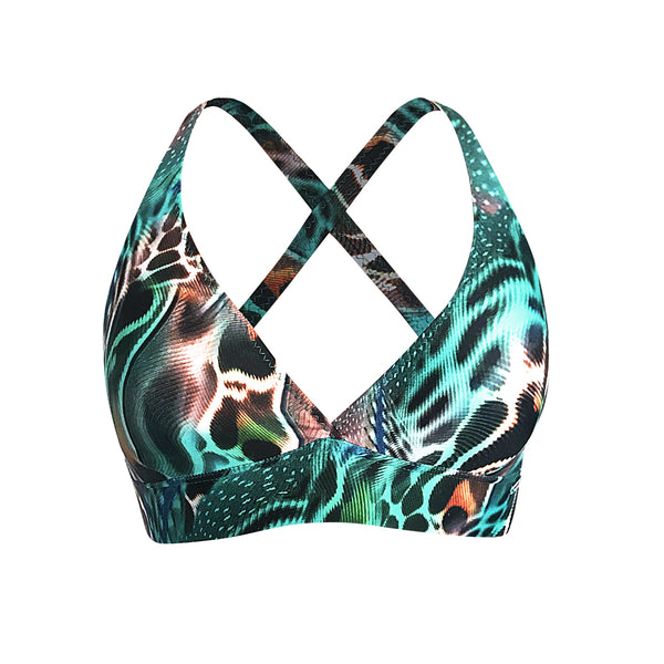 Green Animal Print Sports Bra Top For Sale 