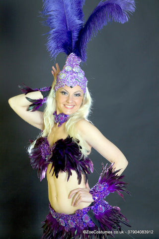 Purple Samba Dancer Costume with Feathers for hire | Zoe London Dance Costumes for Hire | Notting Hill Carnival