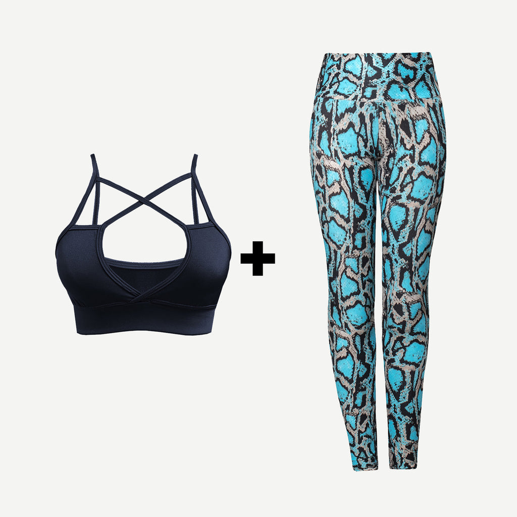 Discount Offer Turquoise Sports Leggings and Bra Matching Set for Sale