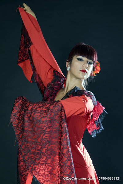 Black Spanish Flamenco Dress for Hire | Zoe London Dance Costumes for hire