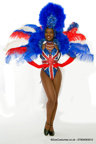 Union jack Showgirl Costume hire | Zoe London Dancer Outfits for Rent in UK