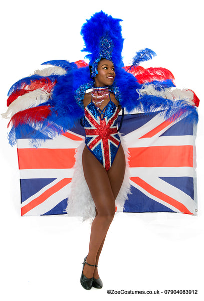 Union jack Showgirl Costumes for hire | Zoe London Dance Outfit for Rent in UK