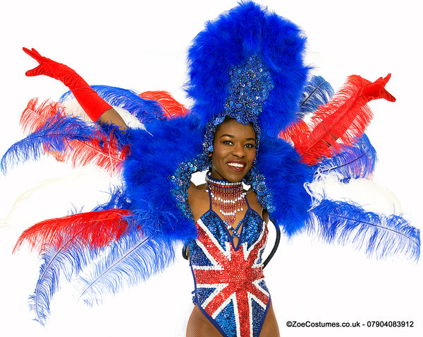 Union jack Showgirl Costumes for hire | Zoe London Dancers Outfits for Rent in UK