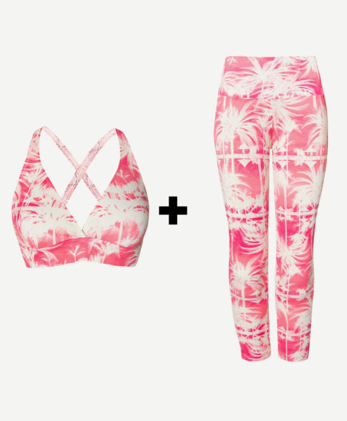 Discount Offer Pink Sports Leggings and Bra Matching Set for Sale