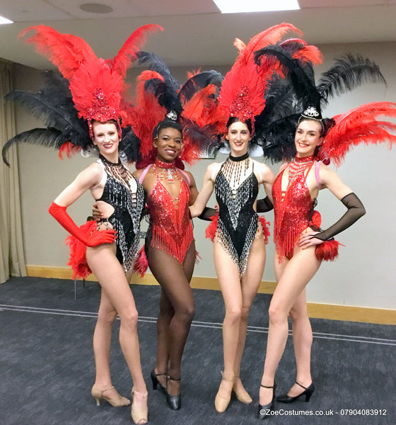 showgirl outfits in Red Showgirl costume for hire | Zoe London Dance Costumes for Hire