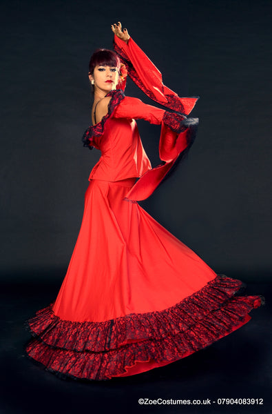 Red Flamenco Dress for Hire | Zoe London Dance Costumes for Rent