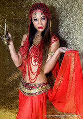 Red Belly Dance Costume for hire | Fancy Dress Belly Dancer Outfits for Rent | Zoe London