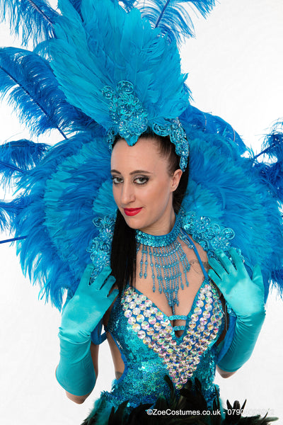 Blue Showgirl Dancer outfits for Hire | Headdress  Rent in UK