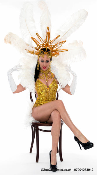 White Feathers Showgirl Dance Costume for Hire | Carnival Dancer Outfit for Rent| Zoe London Costumes Hire