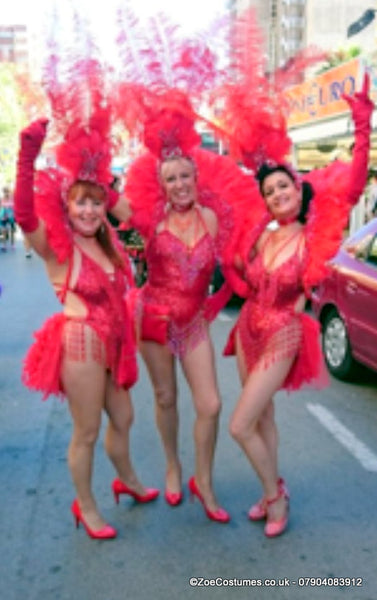 Street carnival showgirl outfits Red Showgirl costume for hire | Zoe London Dance Costumes for Hire