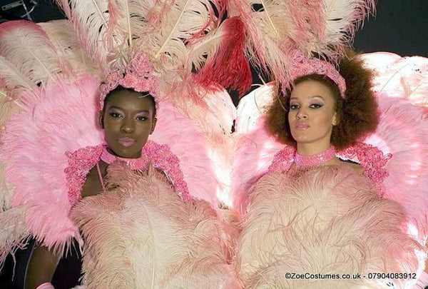 Back Packs hire in all Colours Feather Fans hire Notting Hill Carnival Showgirl Costumes for Hire | Outfits Rent