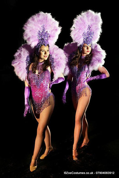 Purple Feather Fans hire Burlesque Showgirl Costumes for Hire | Zoe London Outfits Rent