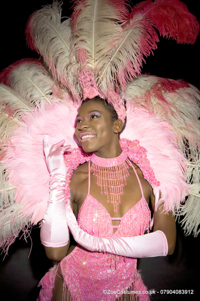 Pink Showgirl costumes for hire UK | Dance Costumes for Rent | Zoe London Costumes Hire