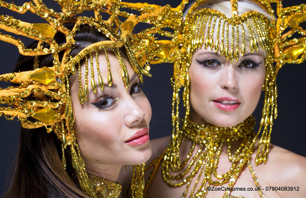 Gold Bikini Showgirl Costume for Hire Notting Hill Carnival Dancer Costumes for Hire | Zoe London Costumes Rent
