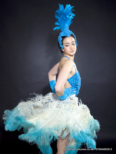 Turquoise and  white Vintage Feather Fans for Hire | Zoe London Dance Costumes Hire