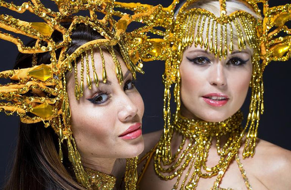 Gold Carnival Dance Costumes for Hire | Zoe London Costume Hire Samba Dancers Notting Hill Top Seller